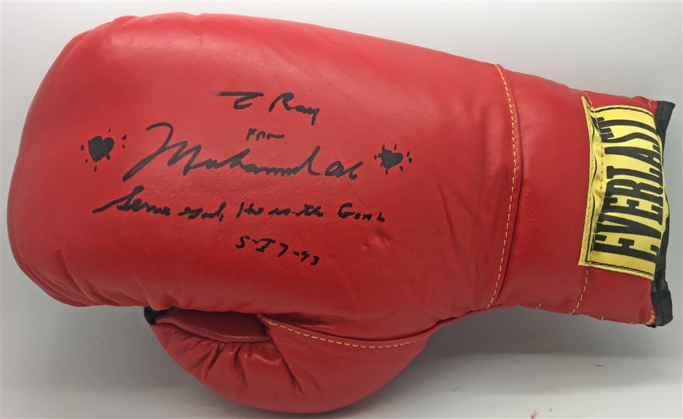 Muhammad Ali Signed Red Everlast Boxing Glove w/ Heart Sketch! (JSA Guaranteed)