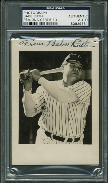 Babe Ruth Signed 3" x 4.5" New York Yankees Photograph (PSA/DNA)