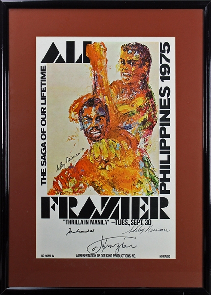 Muhammad Ali, Joe Frazier & Leroy Neiman Signed & Framed 14" x 22” Ali Versus Frazier "Thrilla In Manila" Print (PSA/DNA)