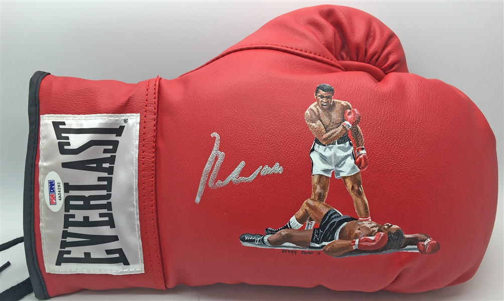 Muhammad Ali Signed Hand Painted Red Everlast Boxing Glove (PSA/DNA)