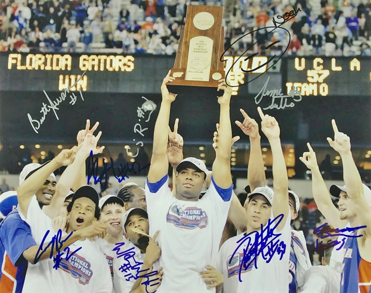 2005-06 Florida Gators (National Champs) Team Signed 11" x 14" Color Photo with 9 Signatures (PSA/JSA Guaranteed)