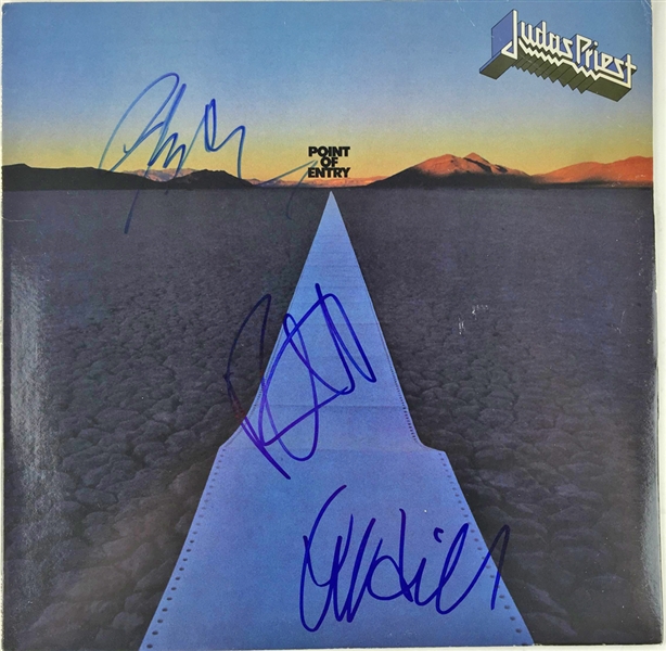 Judas Priest Group Signed "Point of Entry" Record Album Cover (PSA/JSA Guaranteed)