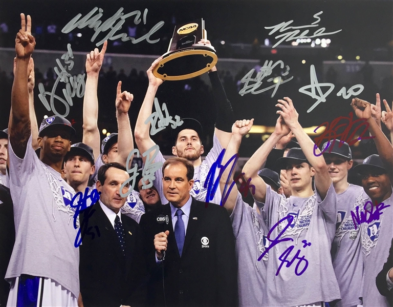 2010 Duke Blue Devils (National Champs) Team Signed 11" x 14" Color Photo with 13 Signatures (PSA/JSA Guaranteed)