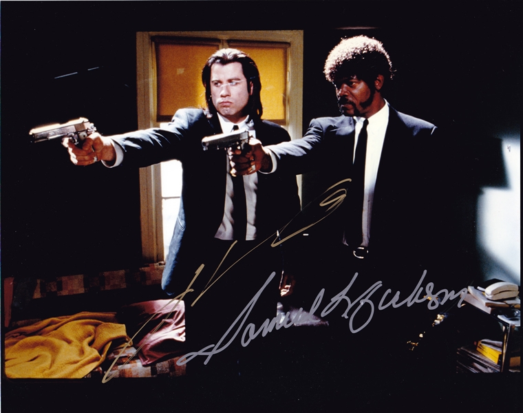 Pulp Fiction: John Travolta & Samuel L. Jackson Dual Signed 8" x 10" Color Photo (TPA Guaranteed)