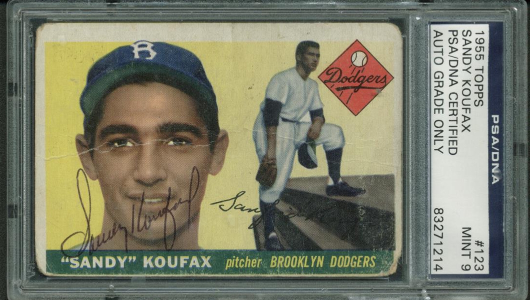 Sandy Koufax Signed 1955 Topps Rookie Card PSA/DNA Graded MINT 9!