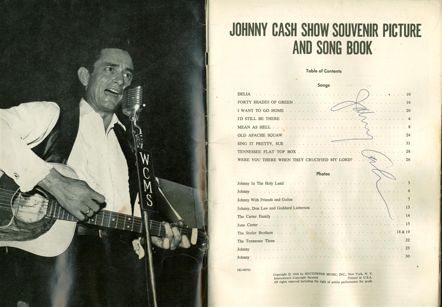 Johnny & June Carter Cash Vintage c. 1966 Signed Johnny Cash Show Song Book (JSA)
