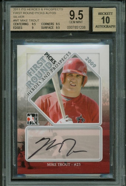 Mike Trout Signed 2011 ITG Heroes & Prospects Rookie Card Beckett Graded 9.5 w/ 10 Auto!