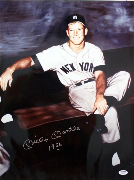 Mickey Mantle Signed Official 15" x 20" Gallo Photograph w/ "1956" Inscription (PSA/DNA)