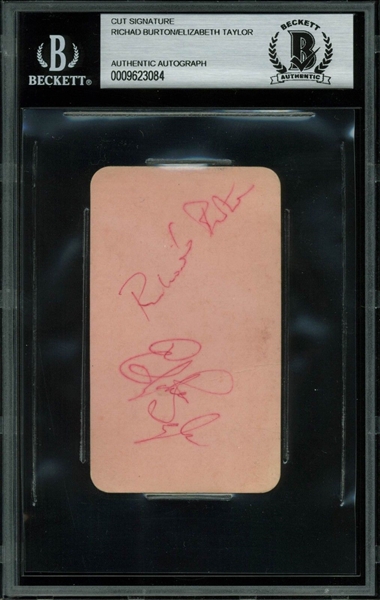 Elizabeth Taylor & Richard Burton Rare Dual-Signed 2.25" x 4" Album Page (BAS/Beckett Encapsulated)
