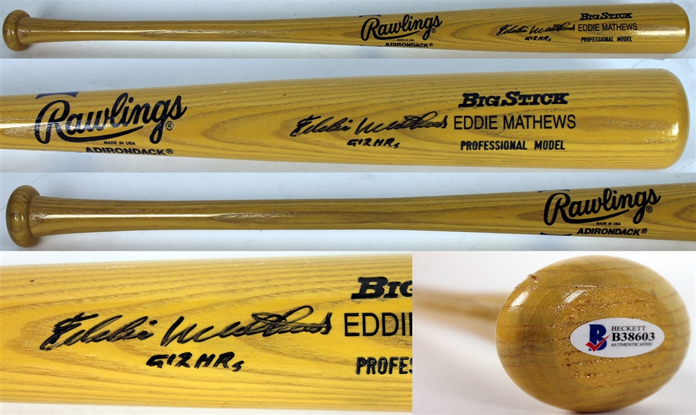 Eddie Mathews Signed Rawlings Professional Model Baseball Bat (BAS/Beckett)