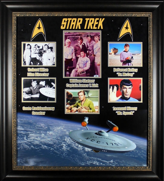 Star Trek ULTRA RARE Original Cast & Crew Signed 8" x 10" Photo in Custom Framed Display (5 Sigs)(BAS/Beckett)