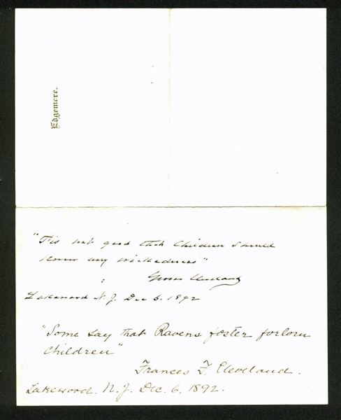 Grover & Francis Cleveland Dual-Signed Stationary w/ Handwritten Quotes (BAS/Beckett)