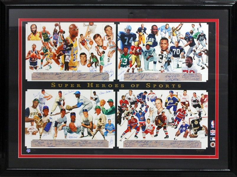 Superheroes of Sport Signed & Framed 39" x 52" Print w/ and Incredible 64 Signatures! (BAS/Beckett)