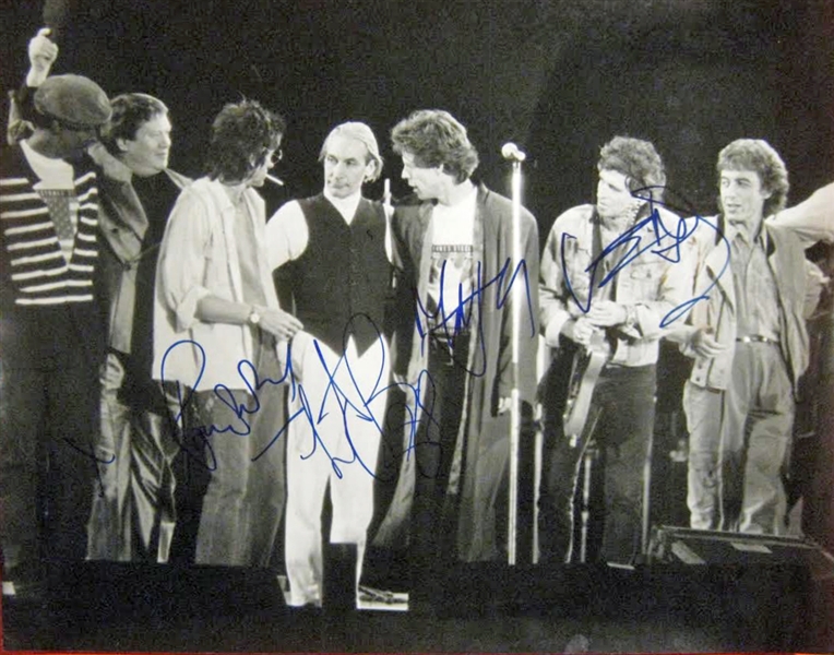 The Rolling Stones In-Person Group Signed 16" x 20" B&W Concert Photo (Beckett/BAS)