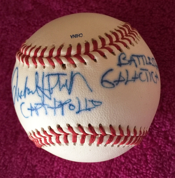 Battlestar Galactica: Richard Hatch Signed & Inscribed Baseball with Photo Proof (Beckett/BAS Guaranteed)