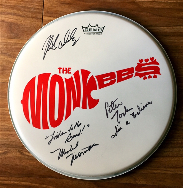 The Monkees Group Signed & Multi Inscribed Drumhead with Custom Band Decal (PSA/JSA Guaranteed)