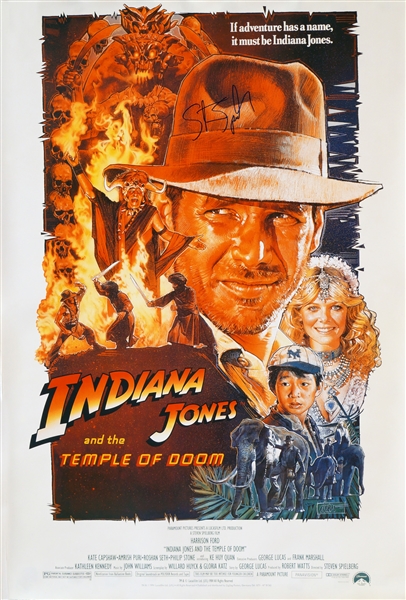 Steven Spielberg Signed 27" x 41" Poster for "Indiana Jones & The Temple of Doom" (Beckett/BAS Guaranteed)