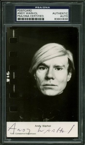 Andy Warhol Rare Signed 3.5" x 5.5" Photo Postcard (PSA/DNA Encapsulated)
