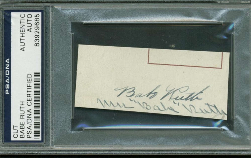The Babes First Wife: Babe Ruth & Helen Ruth ULTRA-RARE Dual Signed 2" x 4" Album Page (PSA/DNA)