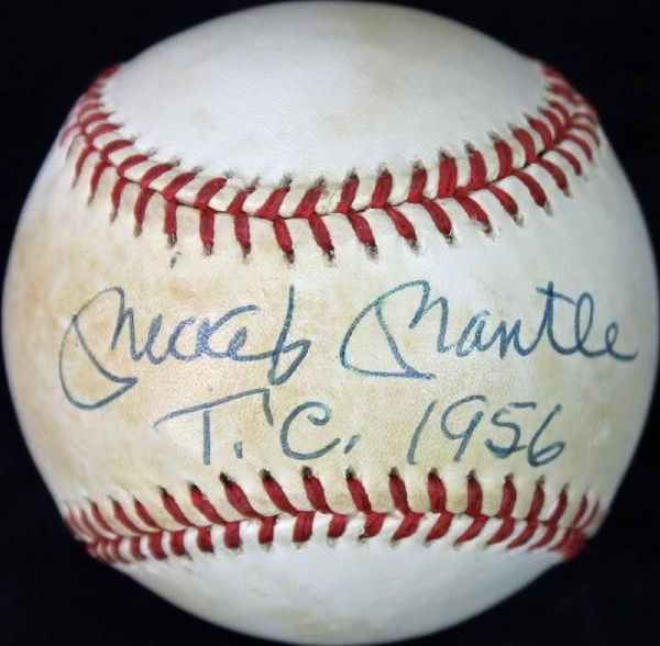 Mickey Mantle Signed OAL Baseball with "T.C. 1956" Inscription (PSA/DNA)