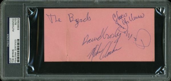 The Byrds Multi-Signed 3" x 6.25" Album Page w/ David Crosby, McGuinn, Clark & Hillman (PSA/DNA Encapsulated)