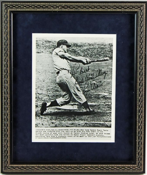 Roger Maris Signed & Framed 8" x 10" B&W 61st Home Run Photo Graded MINT 9 (PSA/DNA)