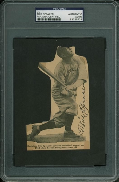 Tris Speaker Signed Newspaper Photo Cut-Out (PSA/DNA Encapsulated)