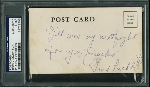 Rocky Marciano Handwritten & Double-Signed Postcard (PSA/DNA Encapsulated)