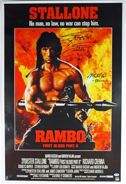 Sylvester Stallone & Martin Kove Dual-Signed 24" x 36" Rambo Movie Poster (PSA/DNA)