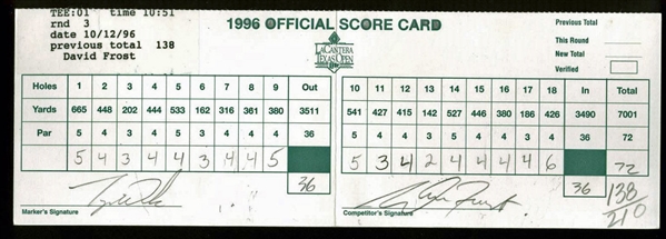 Tiger Woods Signed Score Card from 1996 La Cantera Texas Open (PSA/DNA)