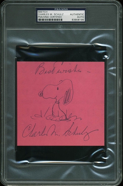 Charles Schulz Hand-Drawn & Signed "Snoopy" Sketch (PSA/DNA Encapsulated)