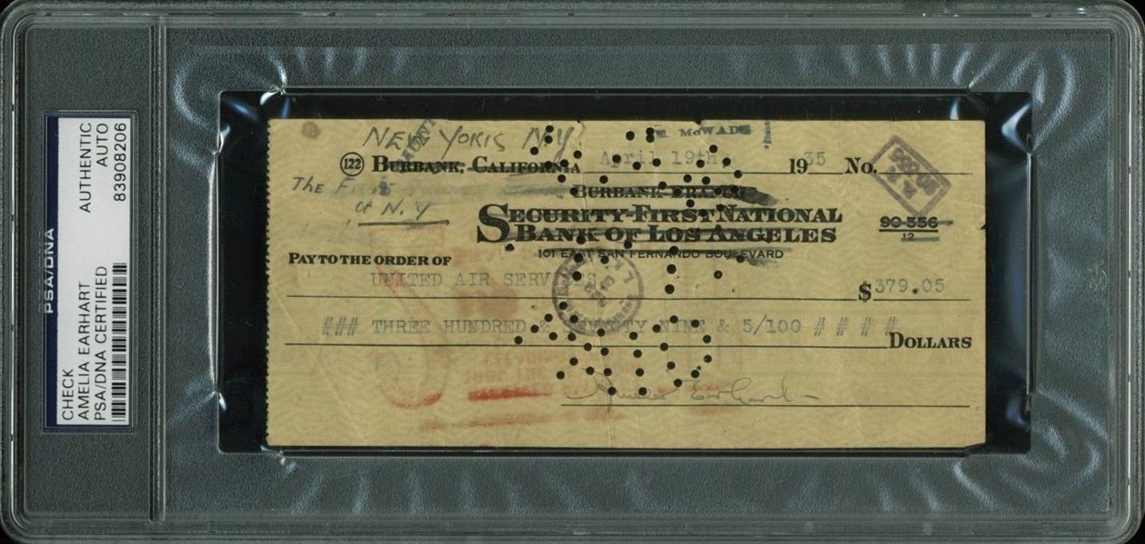 Amelia Earhart ULTRA RARE Signed Bank Check to United Air Services - One of Just a Few Known to Exist! (PSA/DNA Encapsulated)