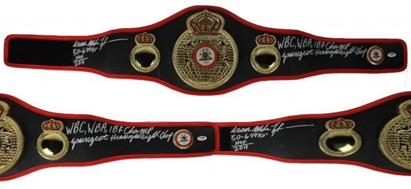 Mike Tyson Signed WBA Championship Belt w/ 5 Handwritten Career Inscriptions! (PSA/DNA ITP)