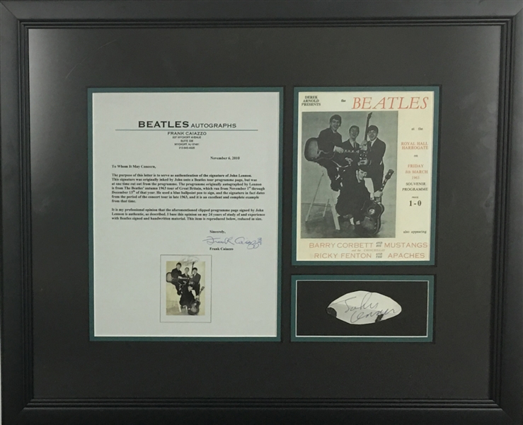 John Lennon Signed 2" x 3" Framed Program Page (Beckett)