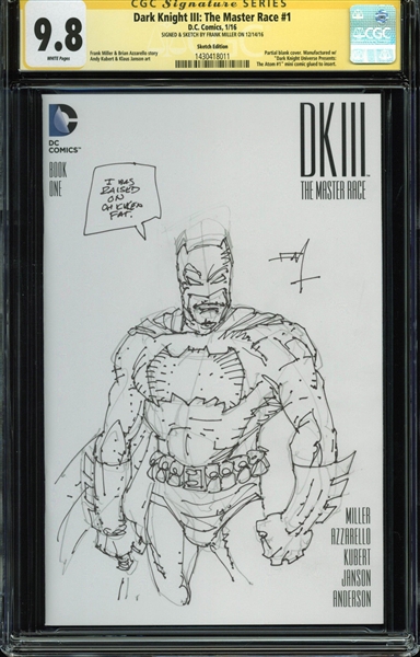 Batman: Frank Miller Signed "Dark Knight III: The Master Race" White Pages Edition Comic Book w/ Hand-Drawn Batman Sketch! (CGC 9.8)