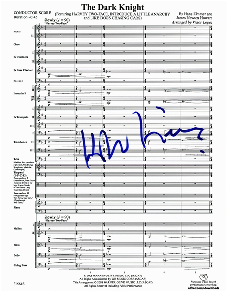 Hans Zimmer Signed Sheet Music From "The Dark Knight" (BAS/Beckett)