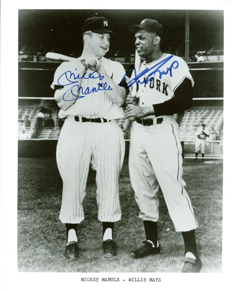 Mickey Mantle & Willie Mays Dual Signed 8" x 10" Black & White Photograph (JSA)