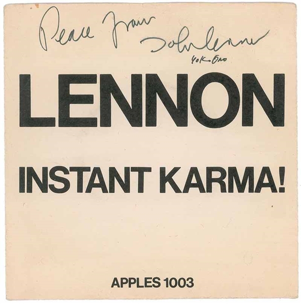 John Lennon & Yoko Ono Dual Signed "Instant Karma" 45 Album PSA/DNA Graded MINT 9