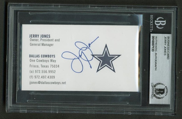 Jerry Jones Near-Mint Signed Dallas Cowboys Business Card (Beckett/BAS Encapsulated)
