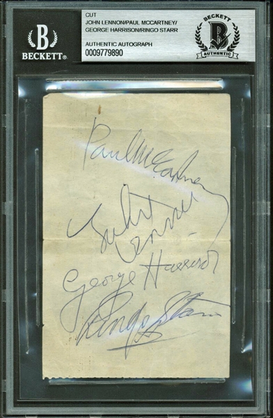 The Beatles Group Signed 3" x 5" Clean Album Page w/ Near Mint Signatures! (Beckett/BAS Encapsulated)