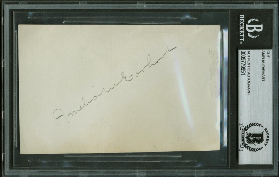 Amelia Earhart Superbly Signed 4" x 3" Album Page (Beckett/BAS Encapsulated)
