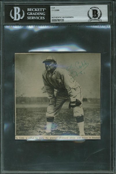 Ty Cobb Signed 4.5" x 4.5" RARE Athletics Photo (Beckett/BAS Encapsulated)