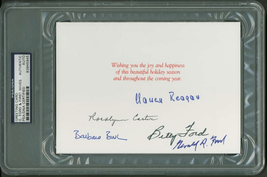 First Ladies: Multi-Signed 4" x 7" White House Card w/ Reagan, Bush, Carter & Ford! (PSA/DNA Encapsulated)