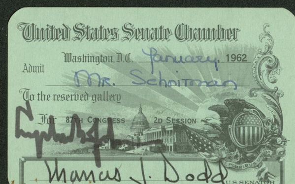 President Lyndon B. Johnson Signed Senate Chamber Card For Senator Dodd! (Beckett/BAS Guaranteed)