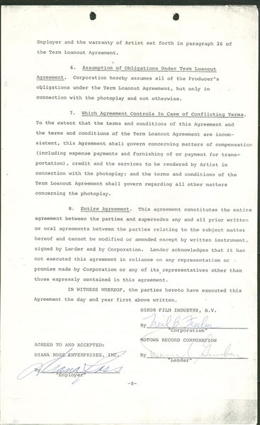 Diana Ross Signed 1974 "Mahogany" Contract (Beckett/BAS Guaranteed)