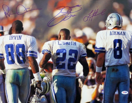Cowboys Triplets: Emmitt Smith, Troy Aikman & Michael Irvin Signed 16" x 20" Photo (PSA/DNA)