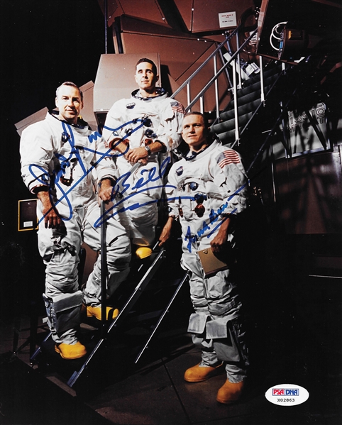 Apollo 8 Ultra Rare Complete Crew Signed 8" x 10" Color Photo (PSA/DNA)