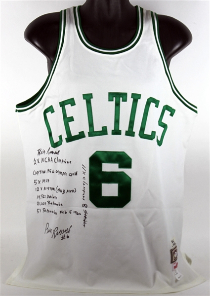 RARE Bill Russell Signed & Career Stat Inscribed Celtics Jersey (PSA/DNA)
