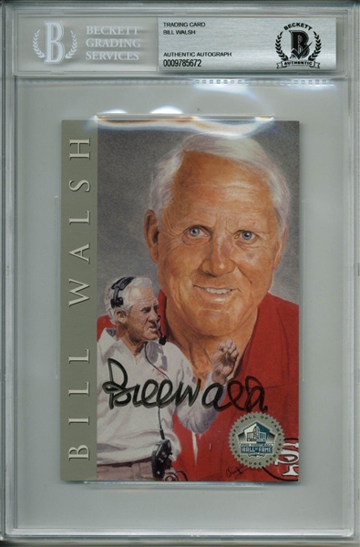 Bill Walsh Signed 1998 Hall of Fame Platinum Series Postcard (BAS/Beckett Encapsulated)