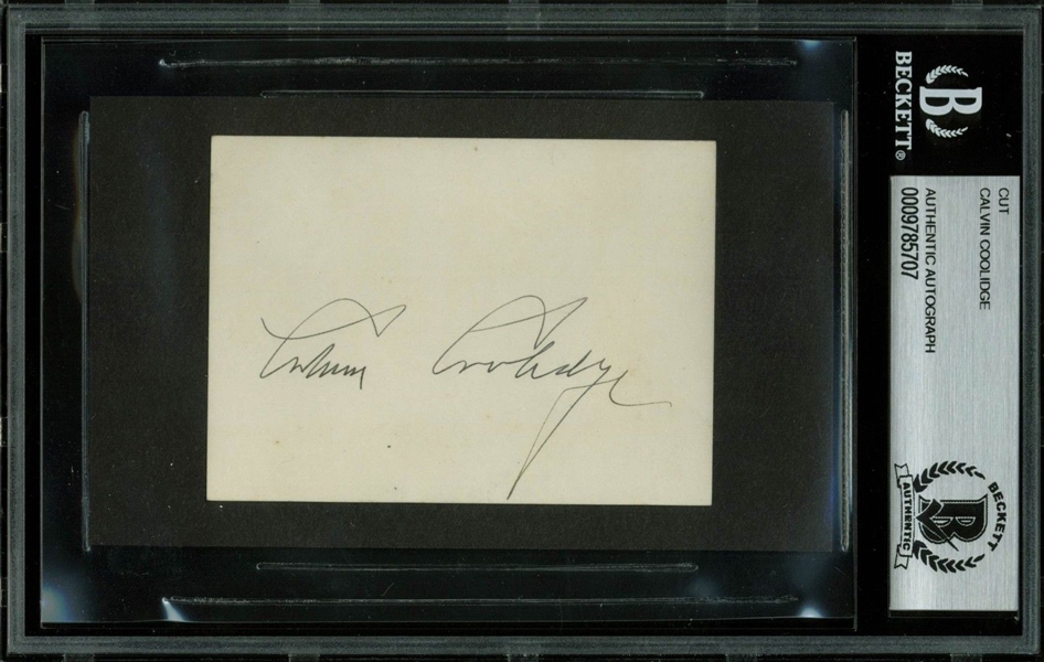 President Calvin Coolidge Signed 2.5" x 3.5" Cut (BAS/Beckett Encapsulated)